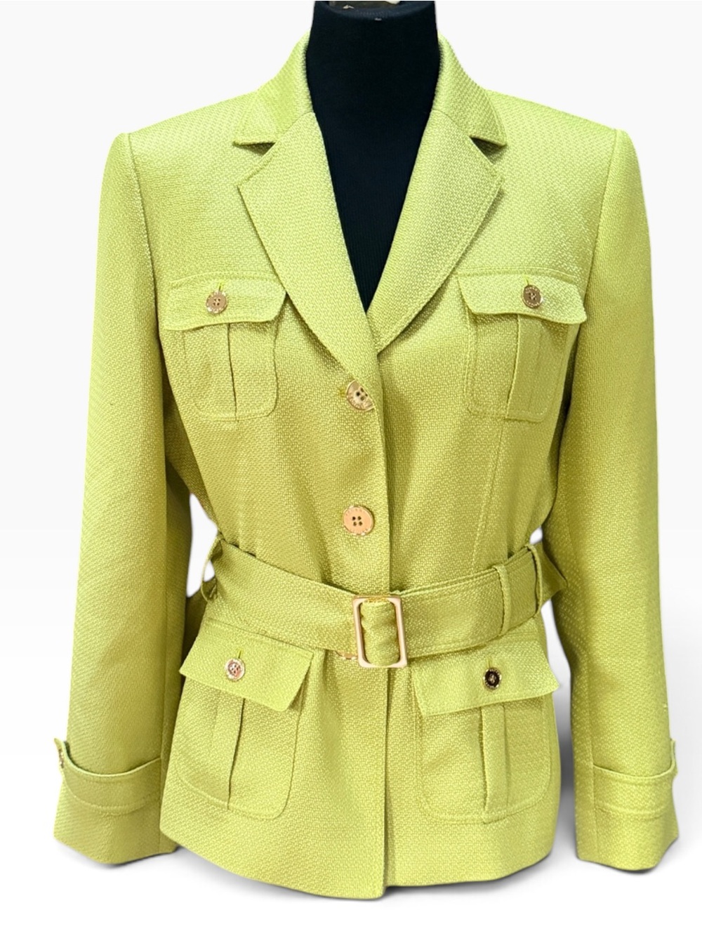 Tahari Arthur S Levine Lime Green Belted Safari Jacket Blazer Size 12